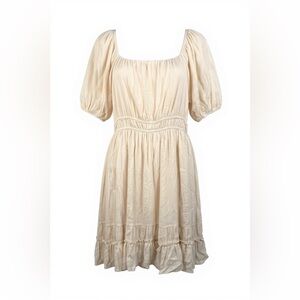 Anthropologie Arula Smocked puff sleeve tiered ruffle dress cream sz 2X